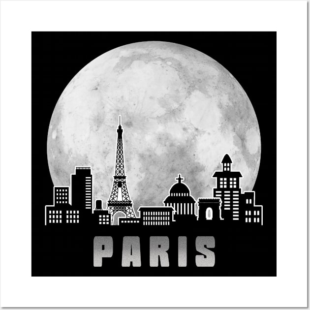 Paris France Skyline Full Moon Wall Art by travel2xplanet